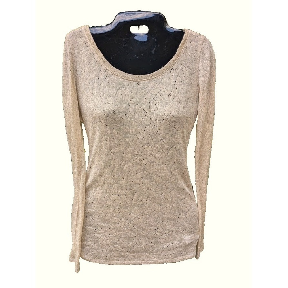 Express Sheer Womens Sweater Top M Gold Shimmer Goddess Y2K Style Glam Cute